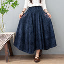  Navy blue cotton and linen jacquard skirt